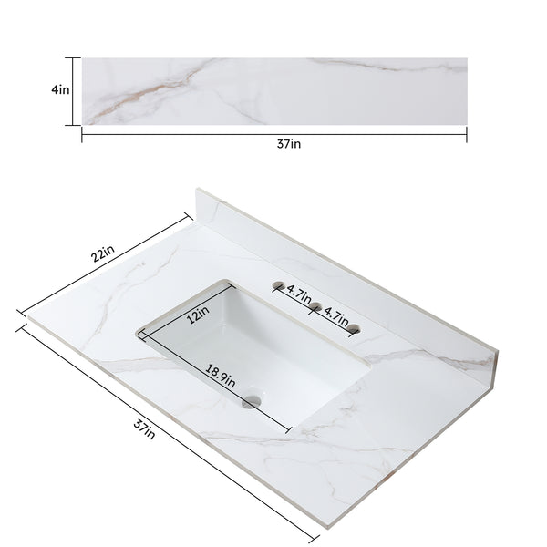 English Elm Montary 37-Inch Carrara Gold Vanity Top With Undermount Sink - Elegant, Durable, Easy Install! W509107289