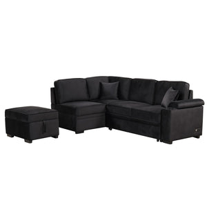English Elm 84.75" Linen Sectional Sleeper Sofa with Storage Ottoman for Apartment Living SG000550AAB