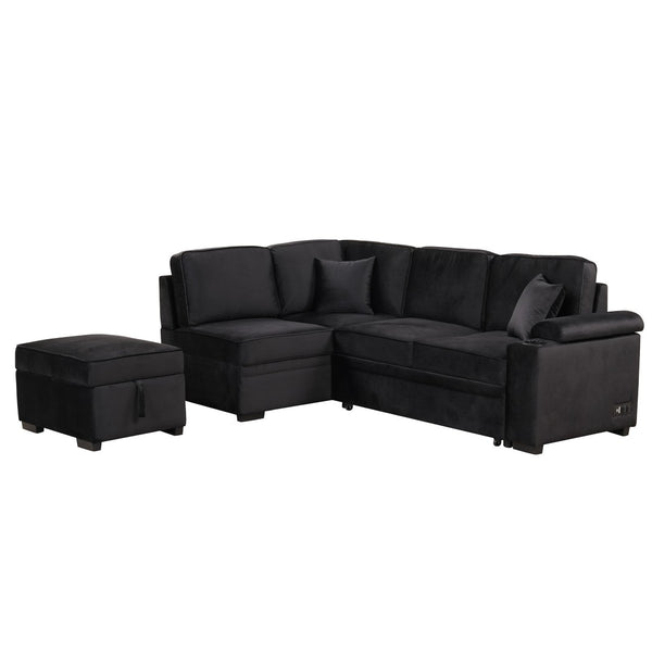 English Elm 84.75" Linen Sectional Sleeper Sofa with Storage Ottoman for Apartment Living SG000550AAB