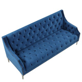 English Elm 78" Modern Sofa Dutch Plush Upholstered Sofa With Metal Legs, Button Tufted Back Blue