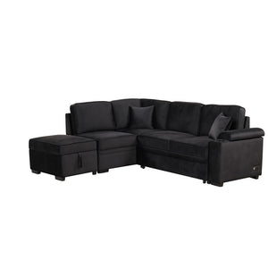 English Elm 84.75" Linen Sectional Sleeper Sofa with Storage Ottoman for Apartment Living SG000550AAB