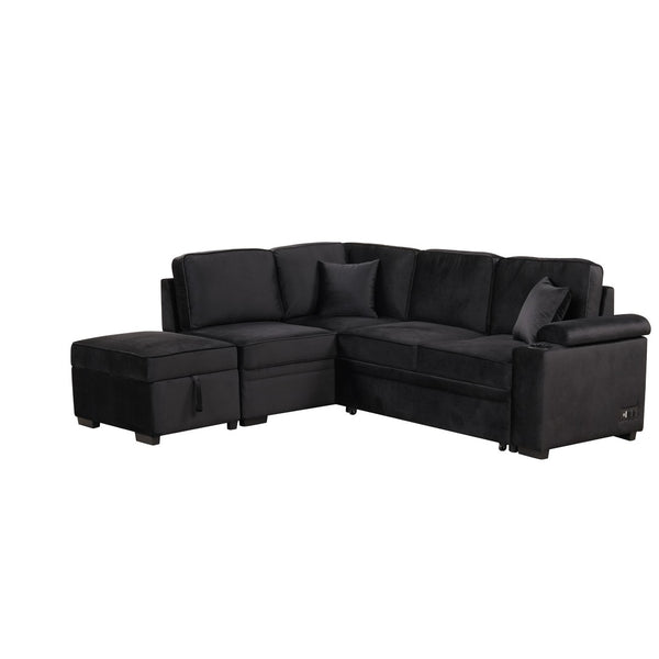 English Elm 84.75" Linen Sectional Sleeper Sofa with Storage Ottoman for Apartment Living SG000550AAB