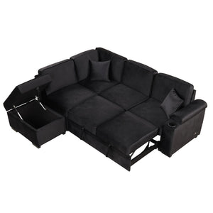 English Elm 84.75" Linen Sectional Sleeper Sofa with Storage Ottoman for Apartment Living SG000550AAB