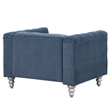 English Elm 42" Modern Sofa Dutch Fluff Upholstered Sofa With Solid Wood Legs, Buttoned Tufted Backrest,Blue