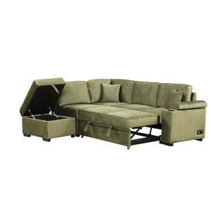 English Elm 84.75" Linen Sectional Sleeper Sofa with Storage Ottoman for Apartment Living SG000550AAF