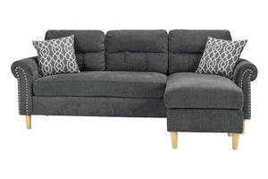 English Elm Slate Reversible Sectional Sofa with Tufted Back, Nailhead Arms, Plush Pillows & Tapered Legs HS00F6447-ID-AHD