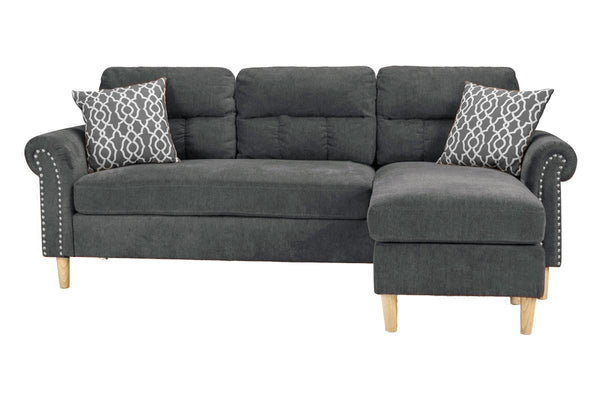 English Elm Slate Reversible Sectional Sofa with Tufted Back, Nailhead Arms, Plush Pillows & Tapered Legs HS00F6447-ID-AHD