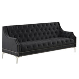 English Elm 78" Modern Sofa Dutch Plush Upholstered Sofa With Metal Legs, Button Tufted Back Black