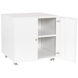 English Elm White Rolling Metal Printer Stand with Locking Wheels Adjustable Shelf Home Office W1247110443