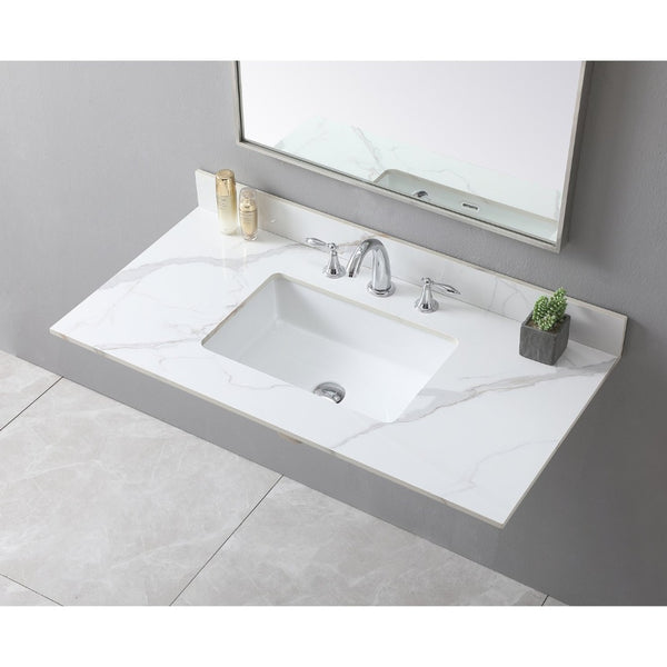English Elm Montary Sintered Stone Vanity Top Carrara Gold Veining with Undermount Sink Included W509107291