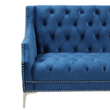 English Elm 78" Modern Sofa Dutch Plush Upholstered Sofa With Metal Legs, Button Tufted Back Blue