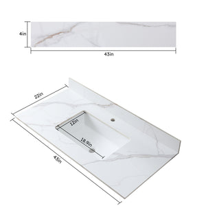English Elm Montary 43X22 Inch Sintered Stone Vanity Top In Carrara Gold With Pre-Attached Sink & Backsplash W509107290