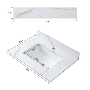 English Elm Montary 31-Inch Carrara Gold Stone Vanity Top With Undermount Sink, Faucet Hole & Backsplash W509107286