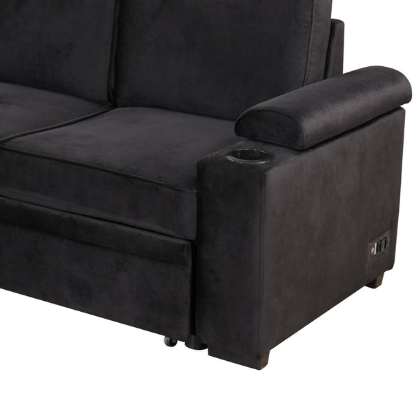 English Elm 84.75" Linen Sectional Sleeper Sofa with Storage Ottoman for Apartment Living SG000550AAB