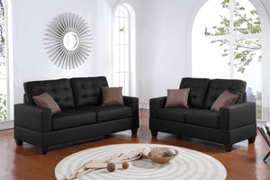 English Elm Living 2-Piece Faux Leather Tufted Sofa and Loveseat Set with Plush Cushions, Pillows, Solid Legs Black 62 L x 34 W x 14 H HS00F7855-ID-AHD