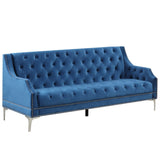 English Elm 78" Modern Sofa Dutch Plush Upholstered Sofa With Metal Legs, Button Tufted Back Blue