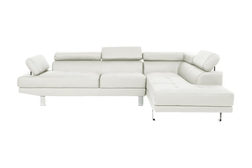 English Elm White Faux Leather Sectional Sofa with Adjustable Headrests, Right Chaise & Left Sofa, Modern 105" stylish HS00F7320-ID-AHD