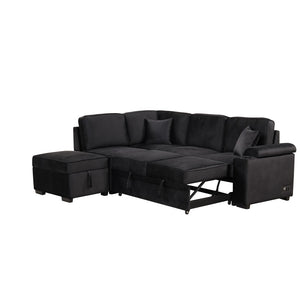 English Elm 84.75" Linen Sectional Sleeper Sofa with Storage Ottoman for Apartment Living SG000550AAB