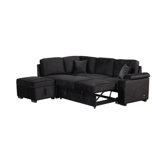 English Elm 84.75" Linen Sectional Sleeper Sofa with Storage Ottoman for Apartment Living SG000550AAB