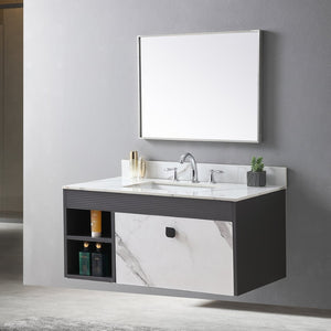English Elm Montary Sintered Stone Vanity Top Carrara Gold Veining with Undermount Sink Included W509107291