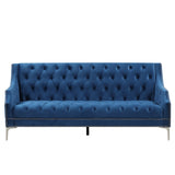 English Elm 78" Modern Sofa Dutch Plush Upholstered Sofa With Metal Legs, Button Tufted Back Blue