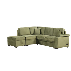 English Elm 84.75" Linen Sectional Sleeper Sofa with Storage Ottoman for Apartment Living SG000550AAF