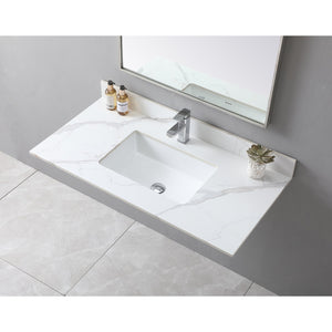 English Elm Montary 43X22 Inch Sintered Stone Vanity Top In Carrara Gold With Pre-Attached Sink & Backsplash W509107290