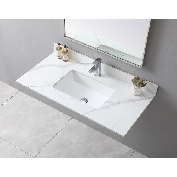 English Elm Montary 43X22 Inch Sintered Stone Vanity Top In Carrara Gold With Pre-Attached Sink & Backsplash W509107290