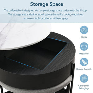 English Elm Modern Round Lift Top Coffee Table with Hidden Storage and Three Nesting Ottomans CH265770AAB