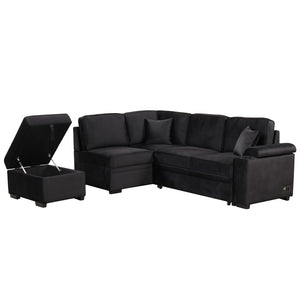 English Elm 84.75" Linen Sectional Sleeper Sofa with Storage Ottoman for Apartment Living SG000550AAB