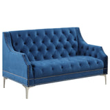 English Elm 55.5" Modern Sofa Dutch Plush Upholstered Sofa With Metal Legs, Button Tufted Back Blue