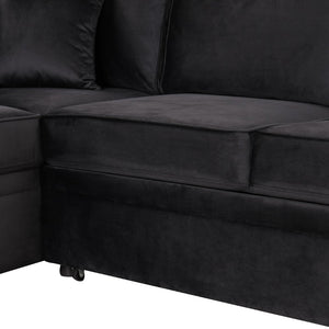English Elm 84.75" Linen Sectional Sleeper Sofa with Storage Ottoman for Apartment Living SG000550AAB