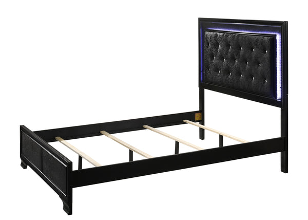 English Elm Modern Upholstered Queen LED Panel Bed with Faux Diamond Tufted Headboard and Glam Accent Lighting Black 66.1 L x 36.3 W x 4.7 H B011S00453