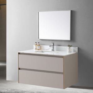 English Elm Montary 43X22 Inch Sintered Stone Vanity Top In Carrara Gold With Pre-Attached Sink & Backsplash W509107290