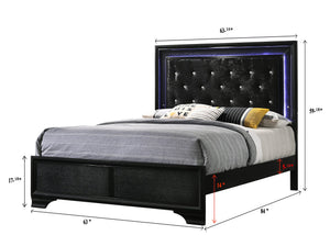 English Elm Modern Upholstered Queen LED Panel Bed with Faux Diamond Tufted Headboard and Glam Accent Lighting Black 66.1 L x 36.3 W x 4.7 H B011S00453