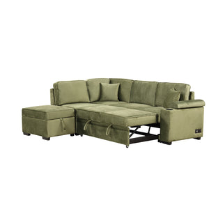 English Elm 84.75" Linen Sectional Sleeper Sofa with Storage Ottoman for Apartment Living SG000550AAF