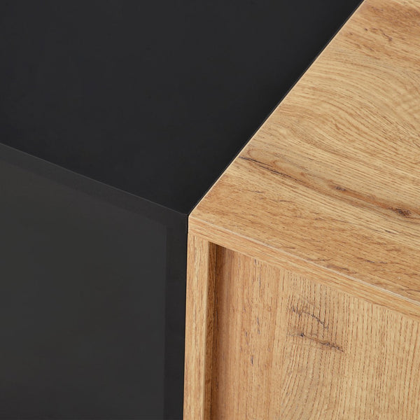 English Elm Modern TV Stand for 80'' TV with 3 Doors – Sleek Media Console, Drop-Down Storage, Durable MDF Design Natural Wood WF302939AAP