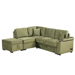 English Elm 84.75" Linen Sectional Sleeper Sofa with Storage Ottoman for Apartment Living SG000550AAF