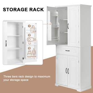 English Elm Bathroom Tall Storage Cabinet with Doors Drawer and Adjustable Shelf, MDF Build, Metal Handles, Anti-Tip Safety White WF308204AAK
