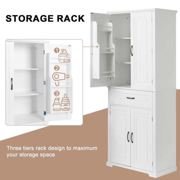 English Elm Bathroom Tall Storage Cabinet with Doors Drawer and Adjustable Shelf, MDF Build, Metal Handles, Anti-Tip Safety White WF308204AAK