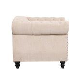 English Elm 39" Modern Sofa Dutch Plush Upholstered Sofa, Solid Wood Legs, Buttoned Tufted Backrest, Beige