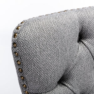 English Elm Nikki Modern Tufted Flax Upholstered Dining Chair with Solid Wood Legs and Nailhead Trim, Set Gray W114368384