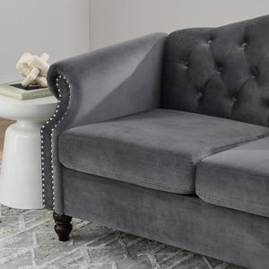 English Elm 57" Chesterfield Velvet Tufted Sofa with Nailhead Trim and Rolled Arms for Small Spaces Grey W834S00598