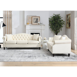 English Elm 3-Seater Luxurious Beige Velvet Sofa Set - Plush Comfort With Durable Frame & 4 Accent Pillows W834S00404