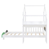 Hearth and Haven Troy Twin House Bed with Desk and Two Handles, White
