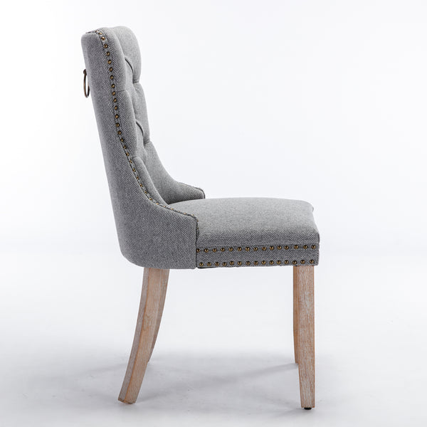 English Elm Nikki Modern Tufted Flax Upholstered Dining Chair with Solid Wood Legs and Nailhead Trim, Set Gray W114368384