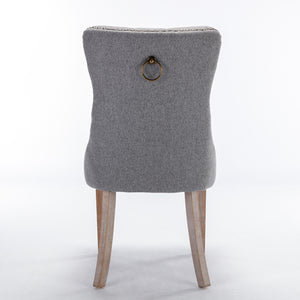 English Elm Nikki Modern Tufted Flax Upholstered Dining Chair with Solid Wood Legs and Nailhead Trim, Set Gray W114368384