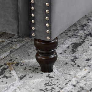 English Elm 57" Chesterfield Sofa Velvet 2-Seater Tufted Design with Rolled Arms, Nailhead Trim, Solid Wood Legs Grey W834S00120