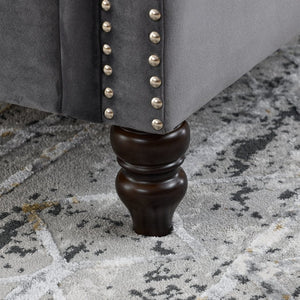 English Elm 57" Chesterfield Velvet Tufted Sofa with Nailhead Trim and Rolled Arms for Small Spaces Grey W834S00598