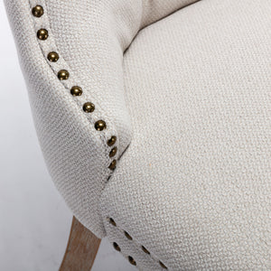 English Elm Nikki Modern Tufted Flax Upholstered Dining Chair with Solid Wood Legs and Nailhead Trim, Set Beige W114368382